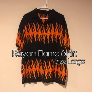 Rayon Flame Shirt 🔥 Short Sleeve Fire Button Up